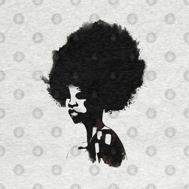 Afro hair woman, ink brush painting by Ravenglow